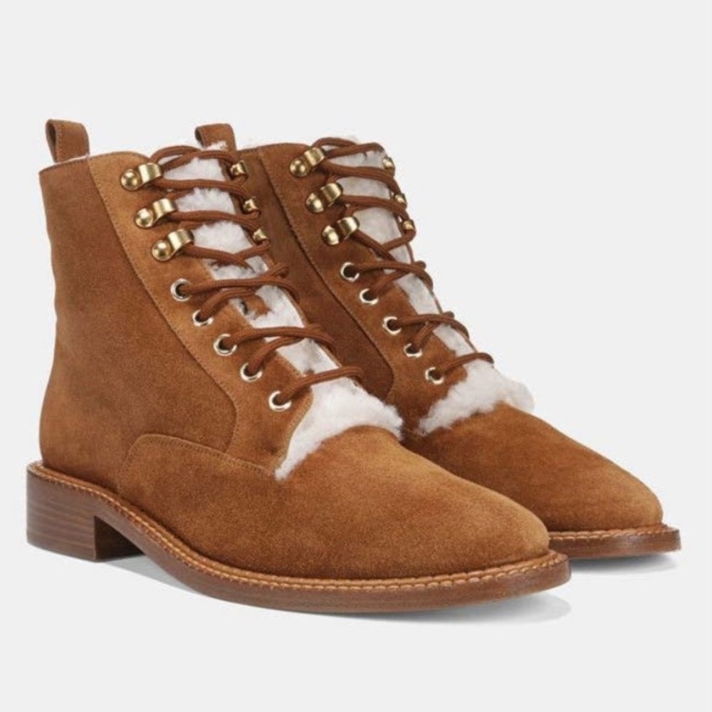Vince Cabria Shearling Lined Suede Brown Ankle Boots Size 7